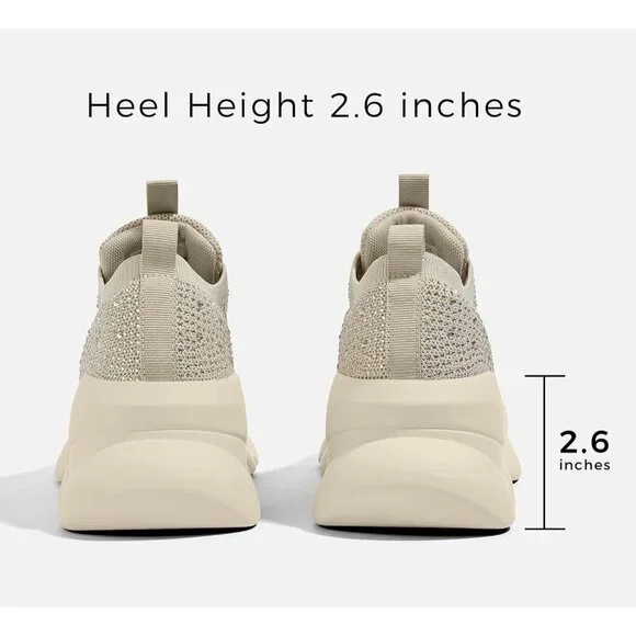 Lucky Step Women's Beige Rhinestone Sneaker Chunky Sparkly Bling Mesh Slip on - Picture 5 of 9